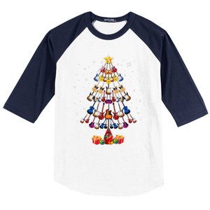 Guitar Tree Lights Christmas Pajamas Guitar Lovers Xmas Baseball Sleeve Shirt