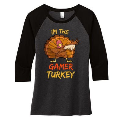 Gamer Turkey Matching Family Group Thanksgiving Party Pajama Women's Tri-Blend 3/4-Sleeve Raglan Shirt