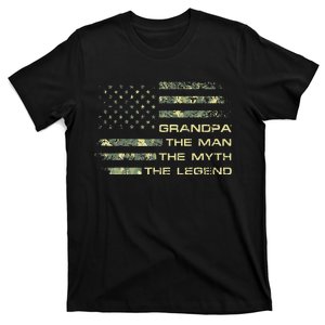 Grandpa The Man The Myth The Legend Fathers Day Camo US Flag T-Shirt