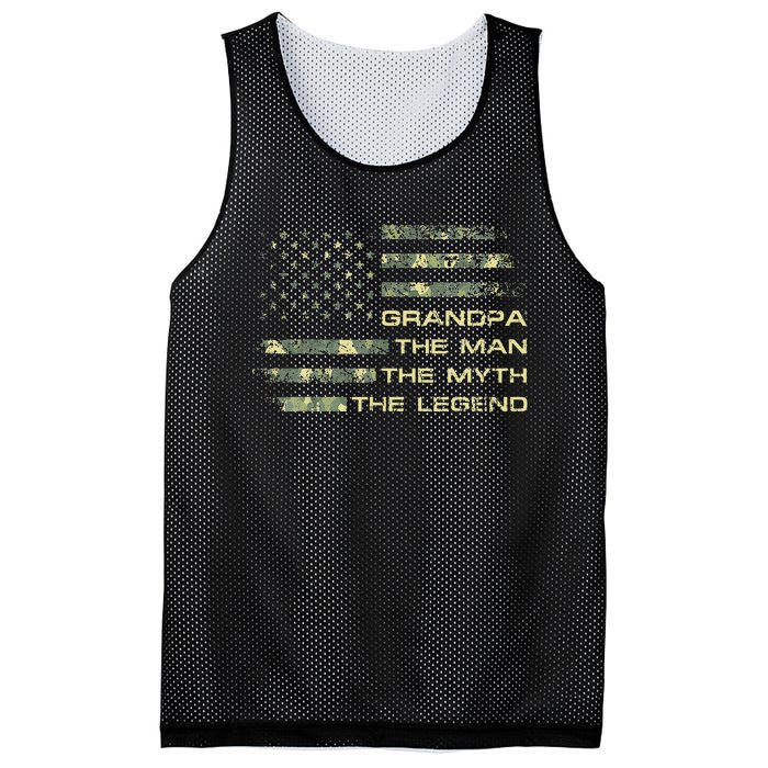 Grandpa The Man The Myth The Legend Fathers Day Camo US Flag Mesh Reversible Basketball Jersey Tank