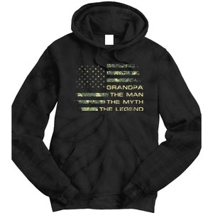 Grandpa The Man The Myth The Legend Fathers Day Camo US Flag Tie Dye Hoodie