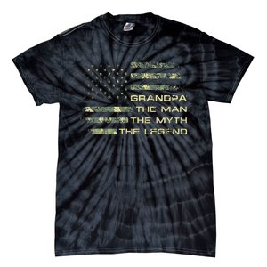 Grandpa The Man The Myth The Legend Fathers Day Camo US Flag Tie-Dye T-Shirt