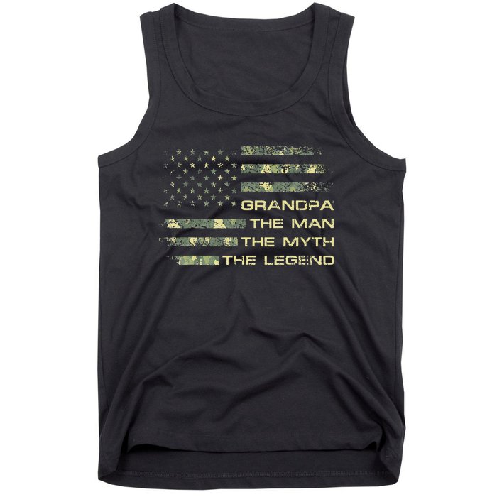 Grandpa The Man The Myth The Legend Fathers Day Camo US Flag Tank Top