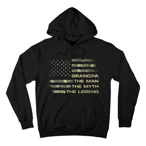 Grandpa The Man The Myth The Legend Fathers Day Camo US Flag Hoodie