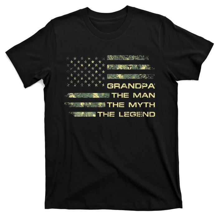 Grandpa The Man The Myth The Legend Fathers Day Camo US Flag T-Shirt