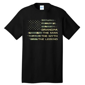 Grandpa The Man The Myth The Legend Fathers Day Camo US Flag Tall T-Shirt