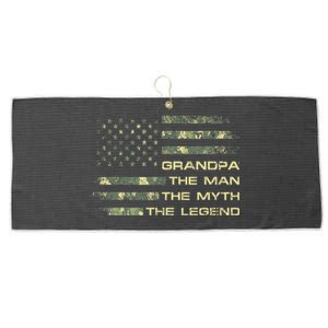 Grandpa The Man The Myth The Legend Fathers Day Camo US Flag Large Microfiber Waffle Golf Towel