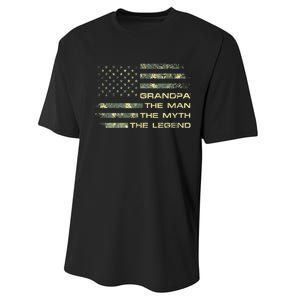 Grandpa The Man The Myth The Legend Fathers Day Camo US Flag Performance Sprint T-Shirt