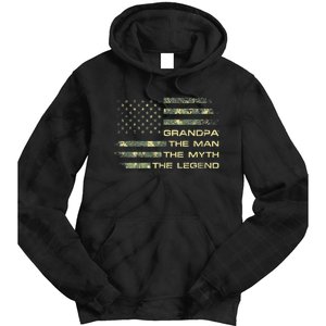 Grandpa The Man The Myth The Legend Fathers Day Camo US Flag Tie Dye Hoodie