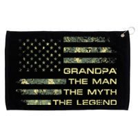 Grandpa The Man The Myth The Legend Fathers Day Camo US Flag Grommeted Golf Towel