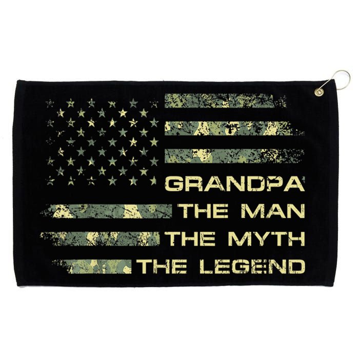 Grandpa The Man The Myth The Legend Fathers Day Camo US Flag Grommeted Golf Towel