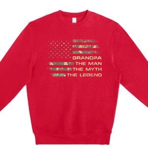 Grandpa The Man The Myth The Legend Fathers Day Camo US Flag Premium Crewneck Sweatshirt