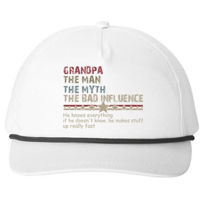 Grandpa The Man The Myth The Bad Influence Snapback Five-Panel Rope Hat