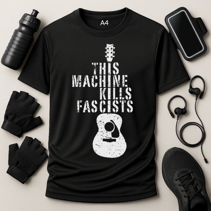 Guitar This Machines Kills Fascists Funny Music Lover Cooling Performance Crew T-Shirt