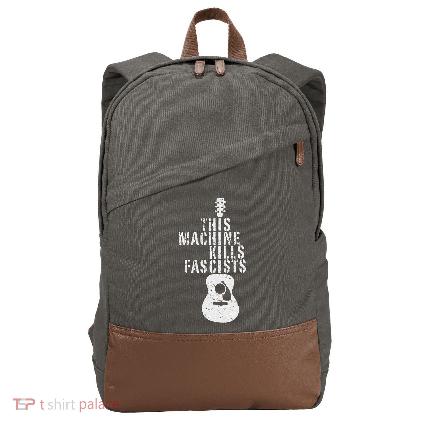 Guitar This Machines Kills Fascists Funny Music Lover Cotton Canvas Backpack