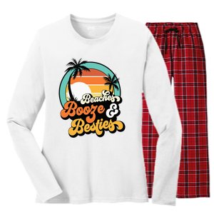 Girl Trip Matching Beaches Booze Besties Best Friends Women's Long Sleeve Flannel Pajama Set 