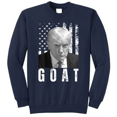 GOAT Trump Mugshot Legend Donald Trump 2024 Tall Sweatshirt