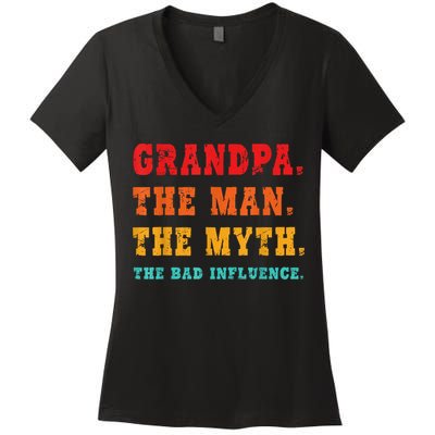 Grandpa The Man The Myth The Bad Influence Women's V-Neck T-Shirt
