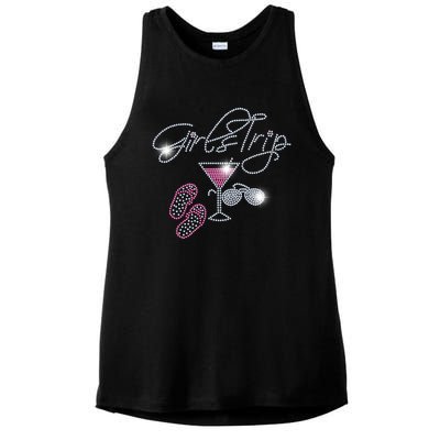 Girls Trip Martini Flip Flops Rhinestone Bling Mom Birthday Cool Gift Ladies PosiCharge Tri-Blend Wicking Tank