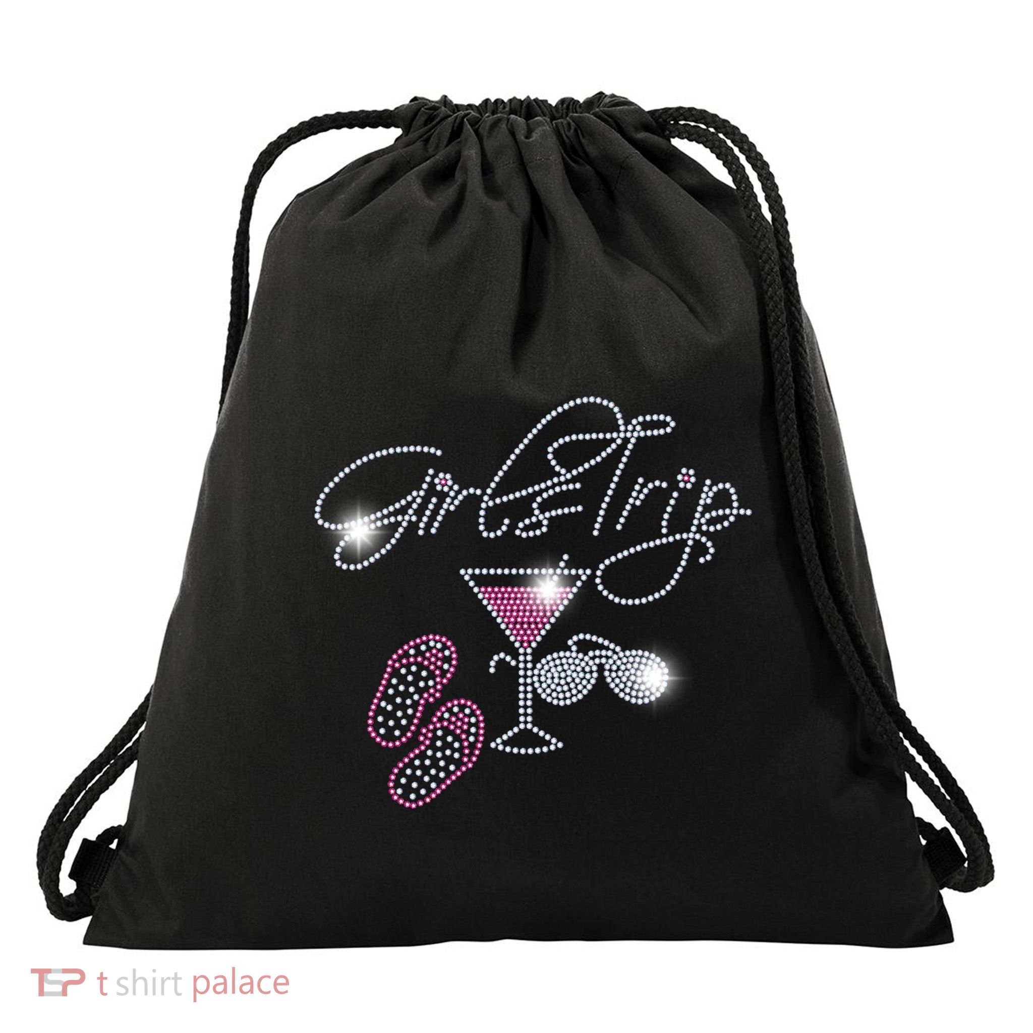 Girls Trip Martini Flip Flops Rhinestone Bling Mom Birthday Cool Gift Drawstring Bag