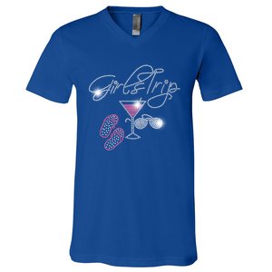 Girls Trip Martini Flip Flops Rhinestone Bling Mom Birthday Cool Gift V-Neck T-Shirt