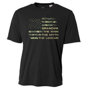 Grandpa The Man The Myth The Legend Fathers Day Camo US Flag Cooling Performance Crew T-Shirt