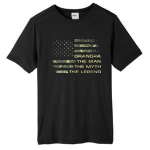 Grandpa The Man The Myth The Legend Fathers Day Camo US Flag Tall Fusion ChromaSoft Performance T-Shirt