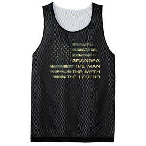 Grandpa The Man The Myth The Legend Fathers Day Camo US Flag Mesh Reversible Basketball Jersey Tank