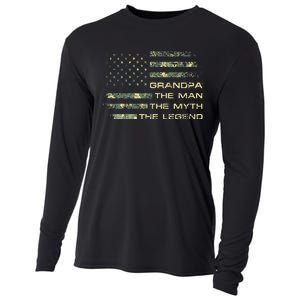 Grandpa The Man The Myth The Legend Fathers Day Camo US Flag Cooling Performance Long Sleeve Crew