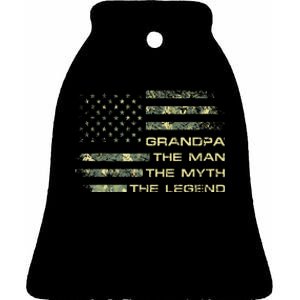 Grandpa The Man The Myth The Legend Fathers Day Camo US Flag Ceramic Bell Ornament