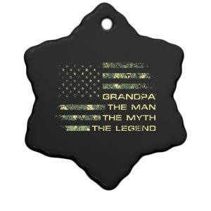 Grandpa The Man The Myth The Legend Fathers Day Camo US Flag Ceramic Star Ornament