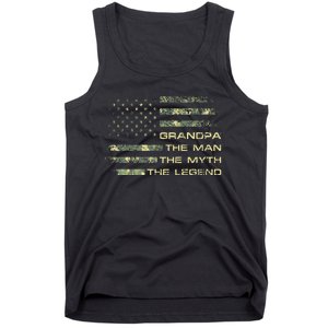 Grandpa The Man The Myth The Legend Fathers Day Camo US Flag Tank Top