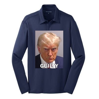 Guilty Trump Mugshot Silk Touch Performance Long Sleeve Polo