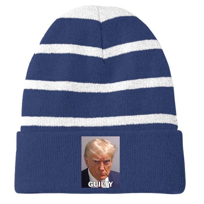 Guilty Trump Mugshot Striped Beanie with Solid Band