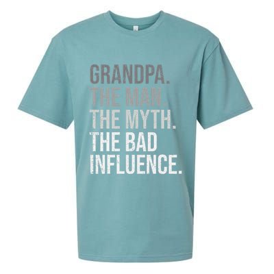 Grandpa The Man The Myth The Bad Influence Grandfather Sueded Cloud Jersey T-Shirt