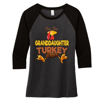 Granddaughter Turkey Matching Family Group Thanksgiving Gifts  Women's Tri-Blend 3/4-Sleeve Raglan Shirt