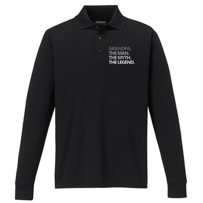 GRANDPA THE MAN THE MYTH THE LEGEND Men Gift Fathers Day Performance Long Sleeve Polo