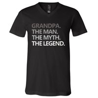 GRANDPA THE MAN THE MYTH THE LEGEND Men Gift Fathers Day V-Neck T-Shirt