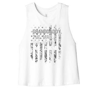 Granddaddy The Myth Legend Funny Gift American Flag Gift Women's Racerback Cropped Tank