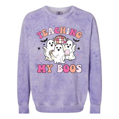 Groovy Teaching My Boos Crew Funny Ghost Halloween Teacher Colorblast Crewneck Sweatshirt