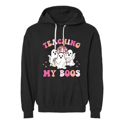 Groovy Teaching My Boos Crew Funny Ghost Halloween Teacher Garment-Dyed Fleece Hoodie