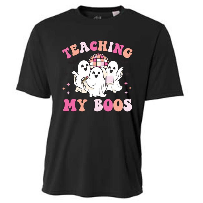 Groovy Teaching My Boos Crew Funny Ghost Halloween Teacher Cooling Performance Crew T-Shirt