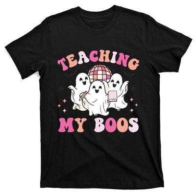 Groovy Teaching My Boos Crew Funny Ghost Halloween Teacher T-Shirt