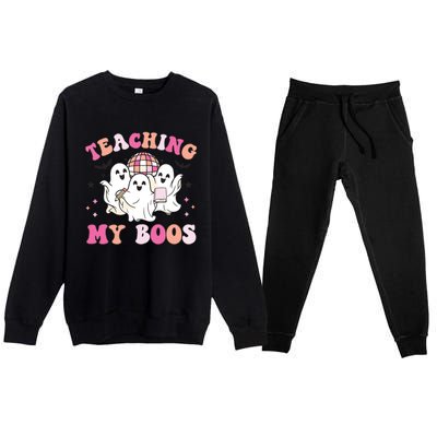 Groovy Teaching My Boos Crew Funny Ghost Halloween Teacher Premium Crewneck Sweatsuit Set