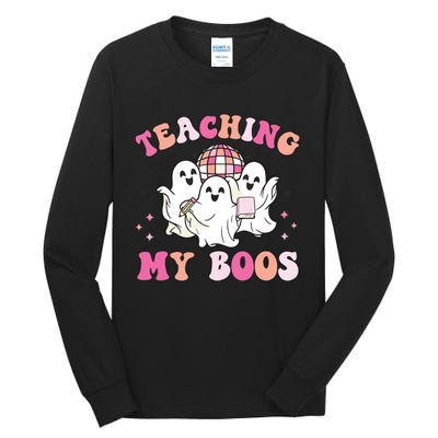 Groovy Teaching My Boos Crew Funny Ghost Halloween Teacher Tall Long Sleeve T-Shirt