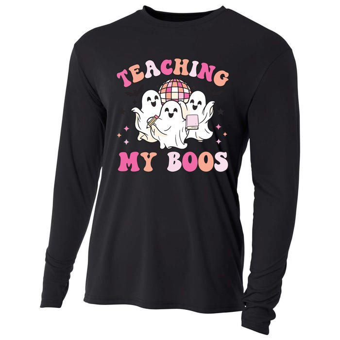 Groovy Teaching My Boos Crew Funny Ghost Halloween Teacher Cooling Performance Long Sleeve Crew