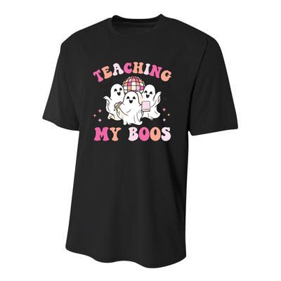 Groovy Teaching My Boos Crew Funny Ghost Halloween Teacher Youth Performance Sprint T-Shirt