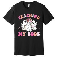 Groovy Teaching My Boos Crew Funny Ghost Halloween Teacher Premium T-Shirt