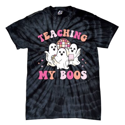 Groovy Teaching My Boos Crew Funny Ghost Halloween Teacher Tie-Dye T-Shirt