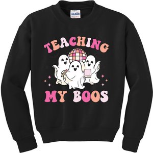 Groovy Teaching My Boos Crew Funny Ghost Halloween Teacher Kids Sweatshirt